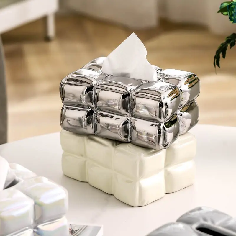 Luxury Chocolate Tissue Box Cover Ceramics Tissue Box High-grade Home Creative Napkins Tissue Holder Livingroom Table Decoration view 3