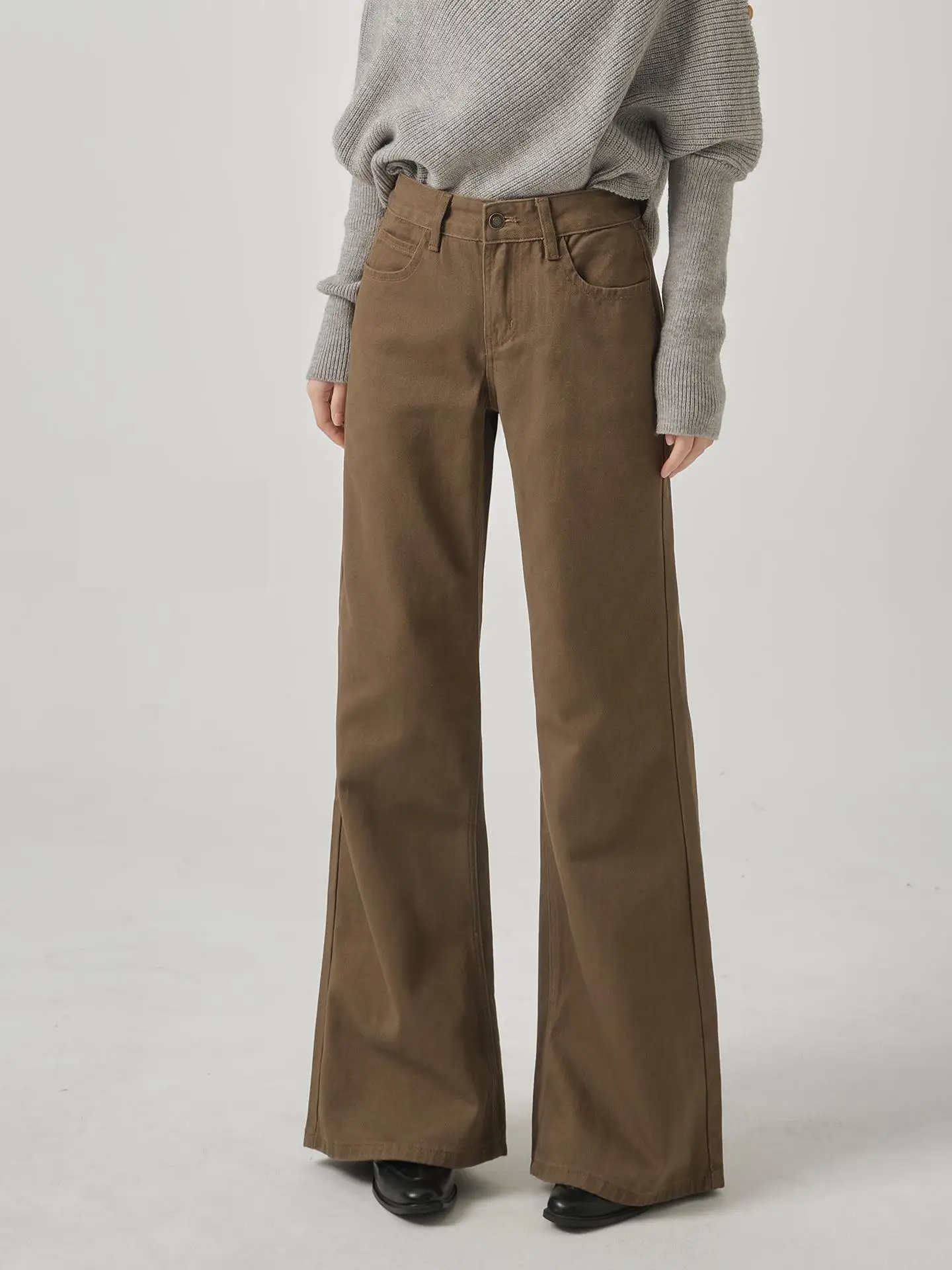 

ZHISILAO новые коричневые широкие прямые джинсы женские Y2K классические синие джинсовые брюки 2025 уличная одежда