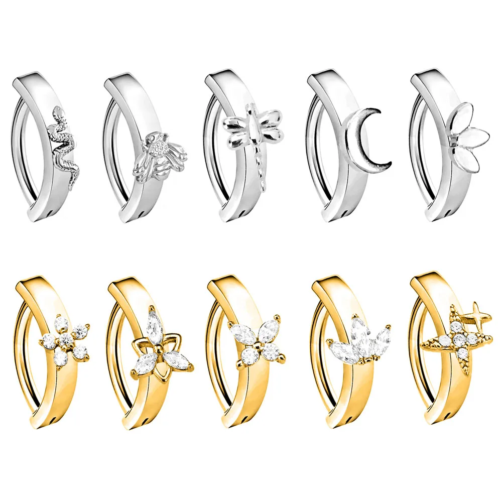 

Snake Bee Moon Flower Navel Piercing Petals Star Curved Reverse Barbell Clicker Belly Button Rings 316L Surgical Steel 14G