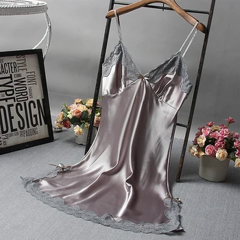 Alternative view of Summer Women's Sexy Satin Soft Nightdress Lace Lingerie Sleepwear Solid Color Ladies Wrap Short Dresses Nightwear