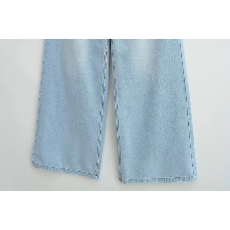 TRAF ZR Spodnie jeansowe damskie Baggy Jeans Y2k Vintage Flared Wide New Low Waist Rise Oversize Pant Harajuku Fashion Woman Trousers