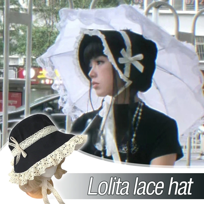 

Vintage Victorian Lace Bonnet Hat Gothic Lolita Women Girls Maid Cosplay Hat Headpiece Ruffles Lace Ribbon Base Pillbox Hat