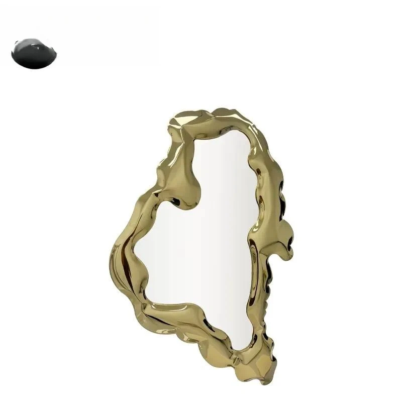 Modern Electroplated Stainless Steel Frame Irregular Organic Wavy Asymmetrical Wall Mirror Durable Decor for Bedroom Dining