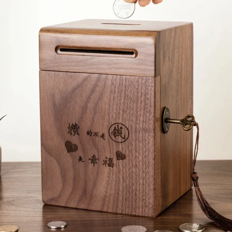 

Копилки для взрослых ручной работы из твердого ореха, коробка для денег, декоративная деревянная банка для монет с замком, винтажный домашний сберегательный Банк