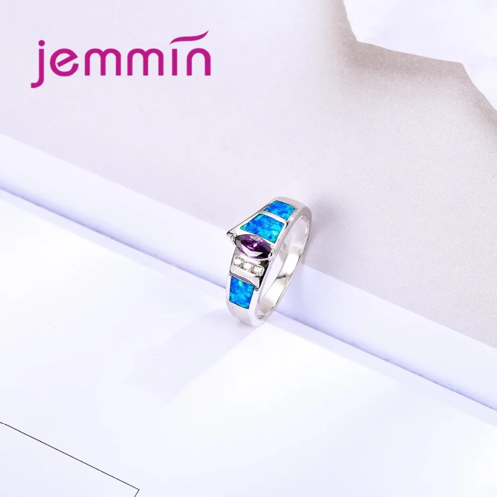 Classic Dazzling Irregular Colorful Ring Blue Purple White Crystal Stone 925 Sterling Silver Ring Women Noble Ring