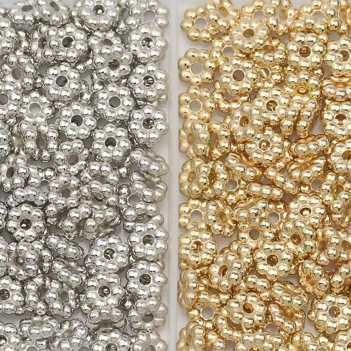 200PCS 6MM Snowflake Gold/Silver Plated CCB Spacer Loose Beads DIY Set Box For Bracelet Necklace Jewelry Making Accessories
