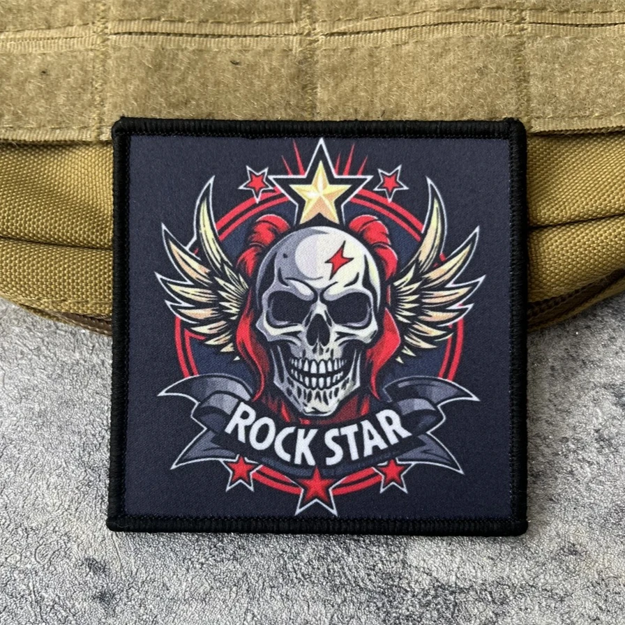 

"Rock STAR" Tactical SKULL Patch Printed Hook and Loop Armband Military Morale Badge Chevron Army Backpack Stickers