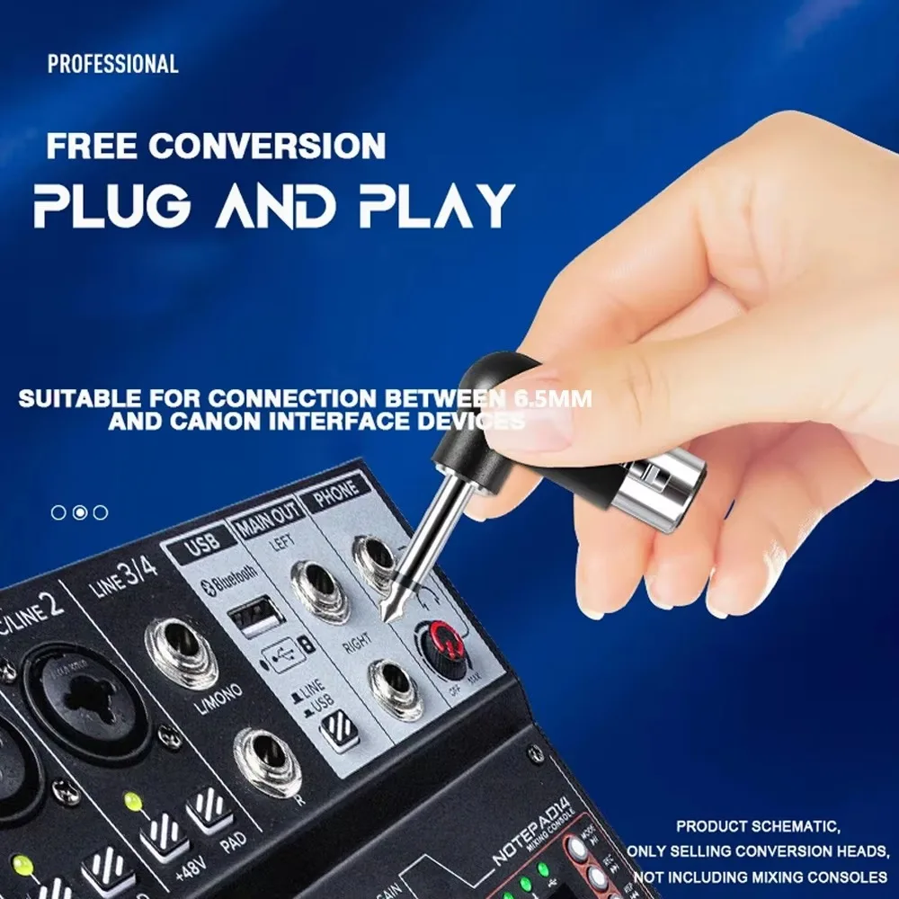 Xlr to 6.5mm Audio Converter Head, Wireless Microphone Adapter Plug Electric Guitar System Converter Head for Mic Speaker