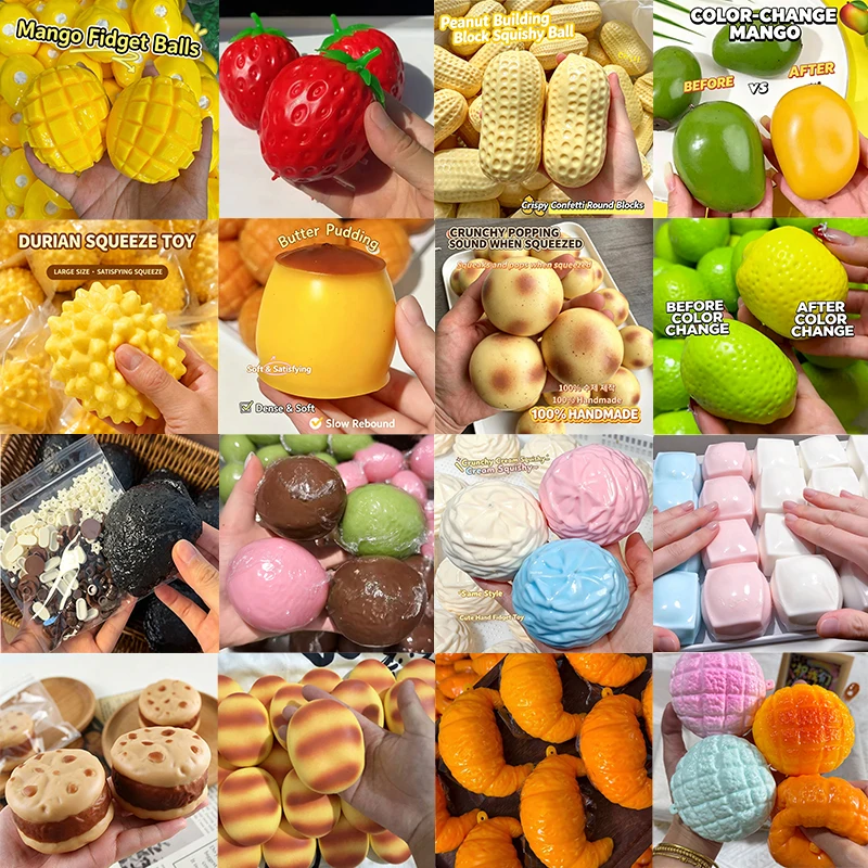 Building Block Croissant Bread Roll Squeeze Stress Release Fidget Toy Mango Lemon Crunchy ASMR Sound Anxiety Relief Leisure Gift