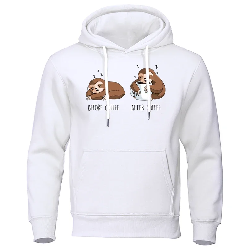 

Before coffee after for men, kawaii sloth clothes O-Neck Graphics Knitting, Loose Outdoors, Harajuku Fashion