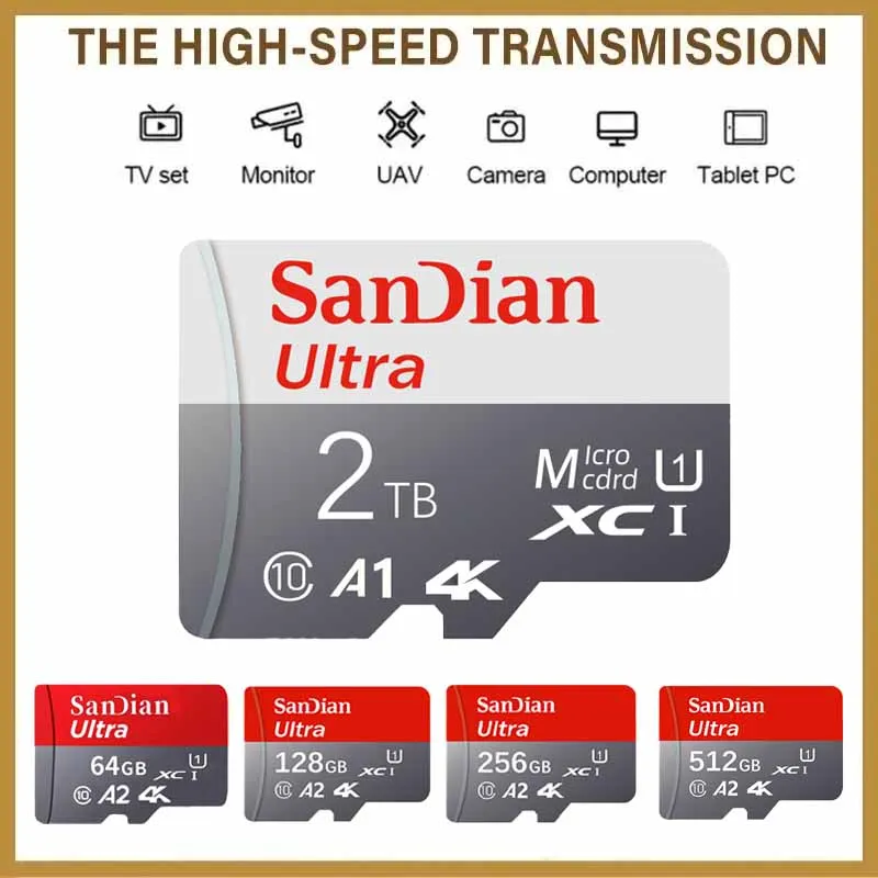 오리지널 마이크로 TF SD 카드, 128GB 플래시 클래스 10 SD 카드, 256GB 메모리 카드, 512GB 메모리 카드, 전화, 카메라, 태블릿, 드론용, 2TB