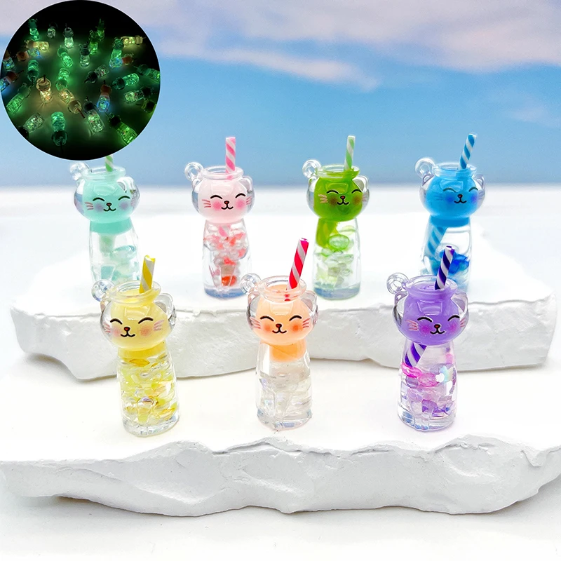 

2Pcs Dollhouse Decoration Mini Luminous Long Cat Cup Model DIY Keychain Bag Earrings Pendant Kids Pretend Play Toys