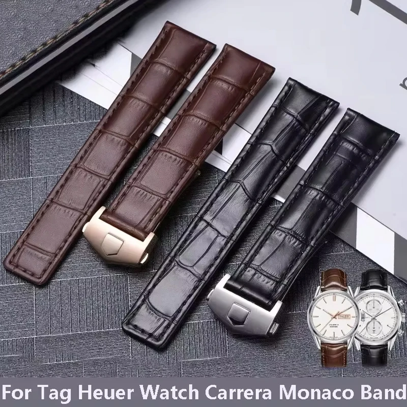 Genuine Leather Strap for Tag Heuer Watch Carrera Monaco Watch Belt Black Brown Bracelet Wristwatch Watchband 19mm 20mm 22mm