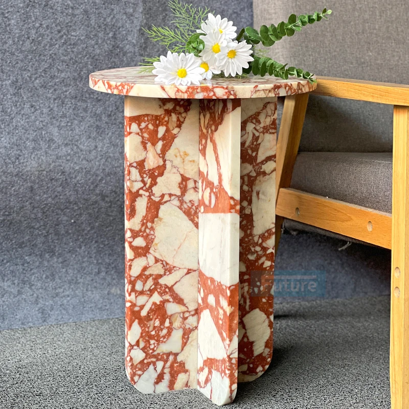 Mármol Natural de lujo, parte superior redonda, lado de mármol rojo para sala de estar, dormitorio, Calacatta, Viola, zócalo de mármol, café