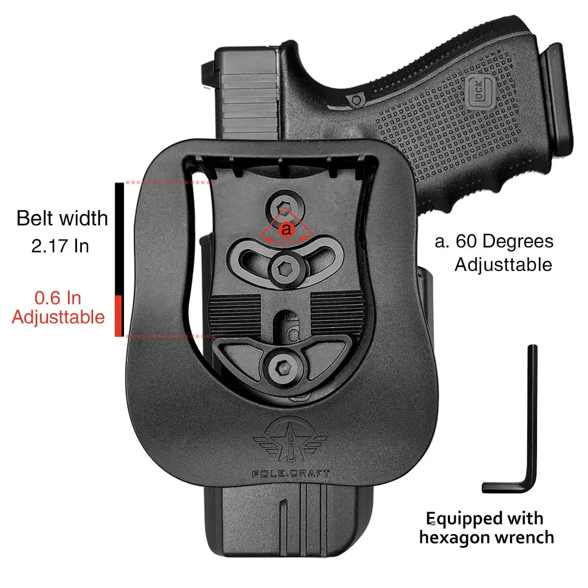 OWB Holster Paddle Polymer Fit: Glock 19 19X 25 44 45 (Gen 1-5) / Glock 23 32 (Gen 1-4) - Outside Waistband Open Carry Holster