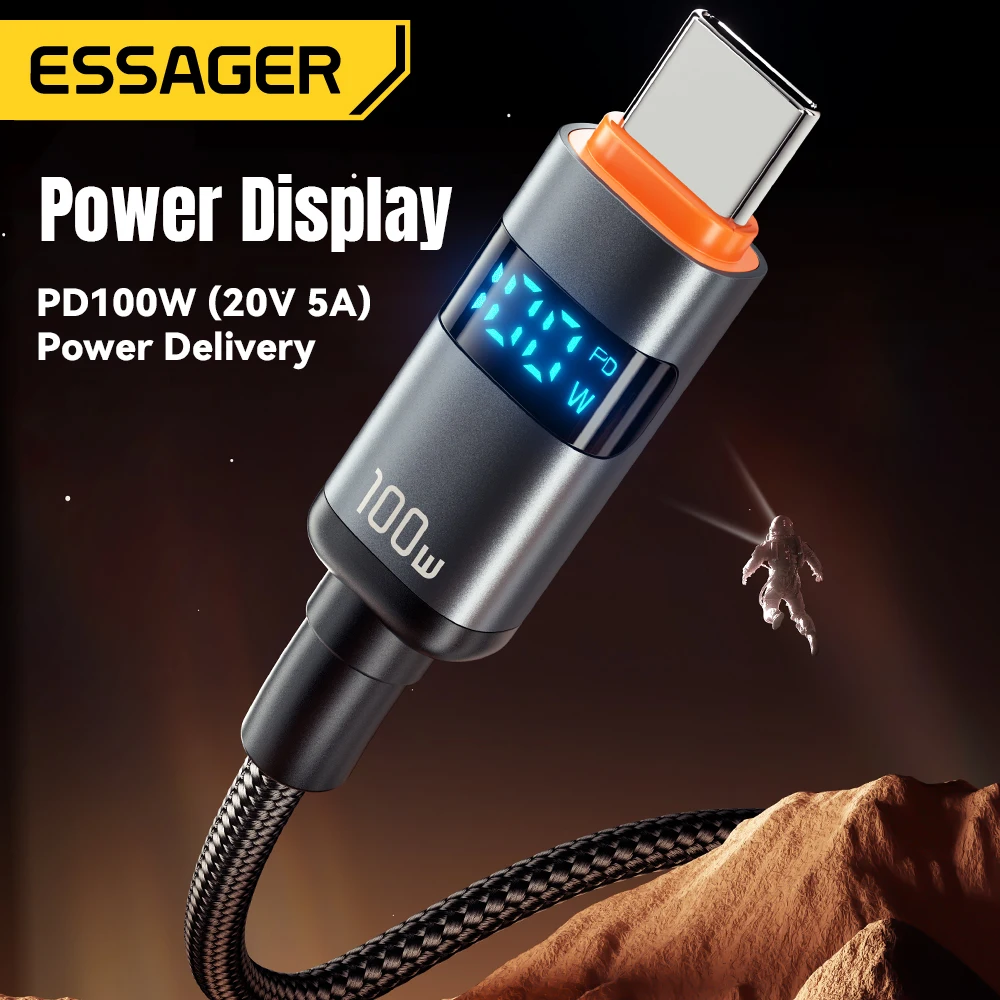 Essager 100W Tipo C para Tipo C Cabo 5A PD Carregamento Rápido USB C para USB C Cabo de Exibição Para Macbook Laptop iPad Xiaomi iPhone 16 15