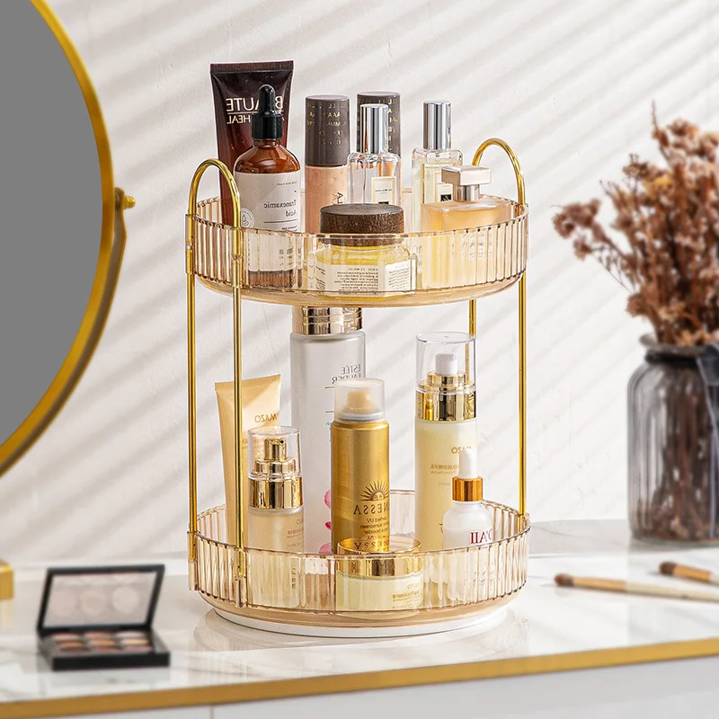 Kitchen Storage Rack Bathroom Organizer Shelves 360° Rotating Cosmetic Skincare Perfume Shampoo Home Desktop Holder 2-3 Layers