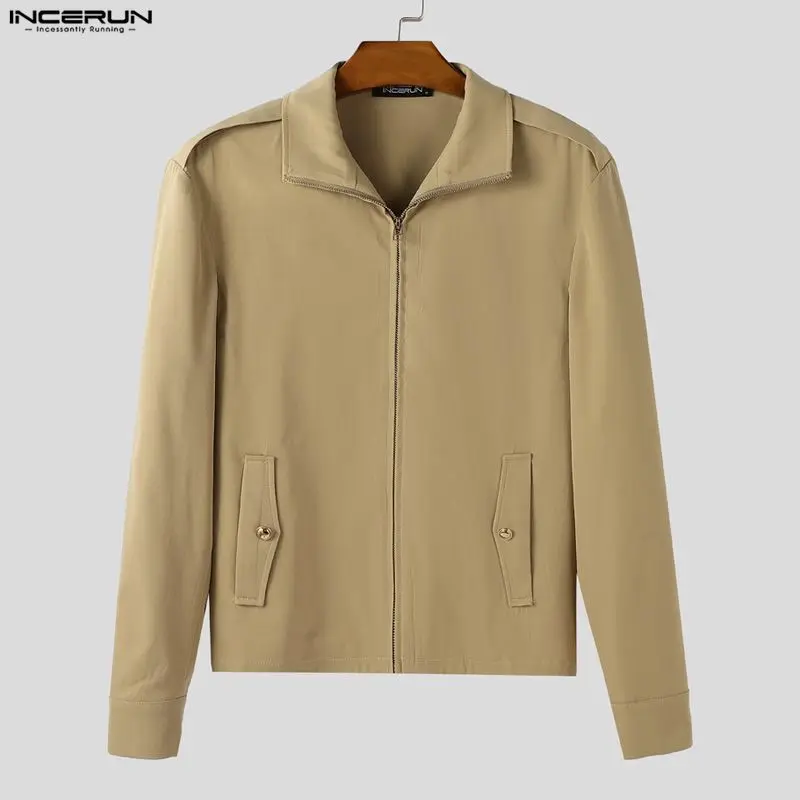 

INCERUN Men Jackets Solid Lapel Long Sleeve Zipper Casual Male Coats Streetwear Korean Style Fashion Thin Jackets Men Outerwear