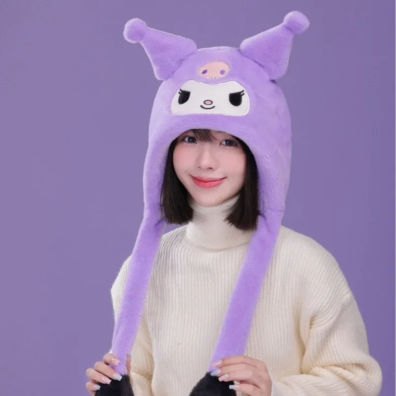 Sanrio-gorro de dibujos animados Kawaii Kuromi para adultos, My Melody, Cinnamoroll Ins, muñeca encantadora de moda, gorro de protección para los oídos, juguetes de invierno