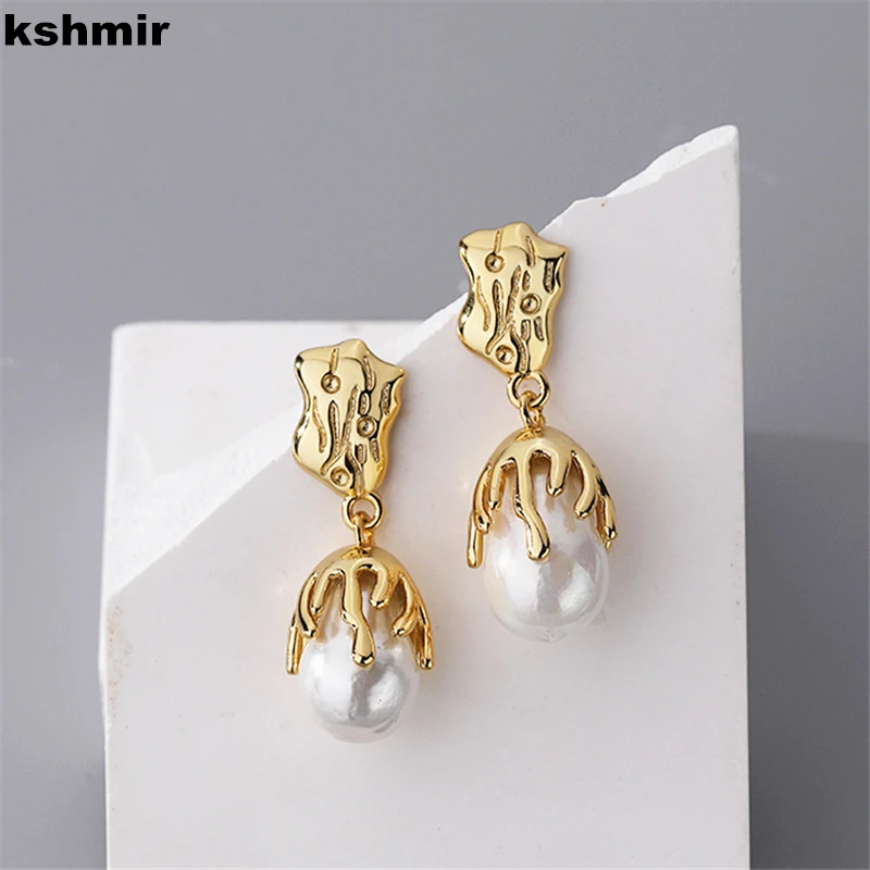 kshmir Europe and the United States shaped lava pearl stud 2022 vintage women's earrings jewelry accessories gift