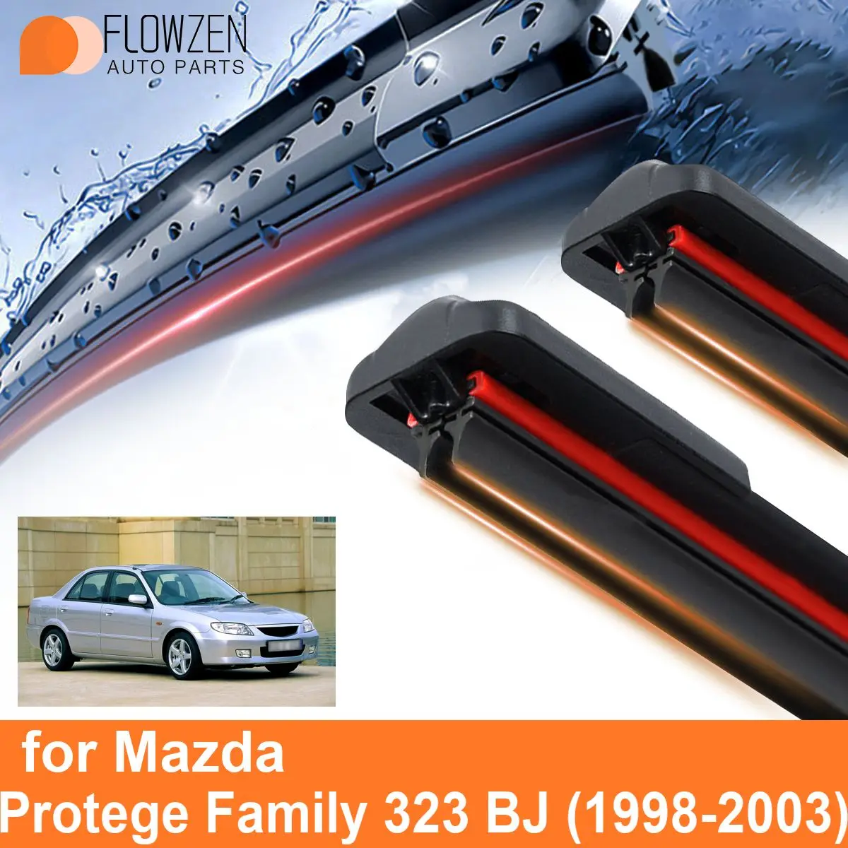 Car Windshield Wiper Blades for Mazda Protege Family 323 BJ Double Rubber Frameless Bracketless WipersSoft Accessories