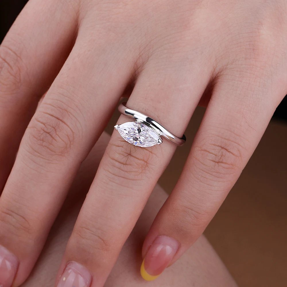 2CT East-West Marquise Cut Moissanite Diamond Engagement Rings for Women 925 Sterling Silver Bypass Wedding Band Bridal Gifts