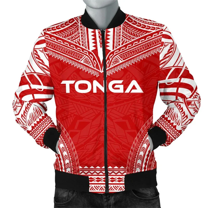 Harajuku 3D Printed The Kingdom Of Tonga Ethnic Flag Jacket Tonga National Emblem Graphic Jackets Cool Fashion Mens Clothing Top