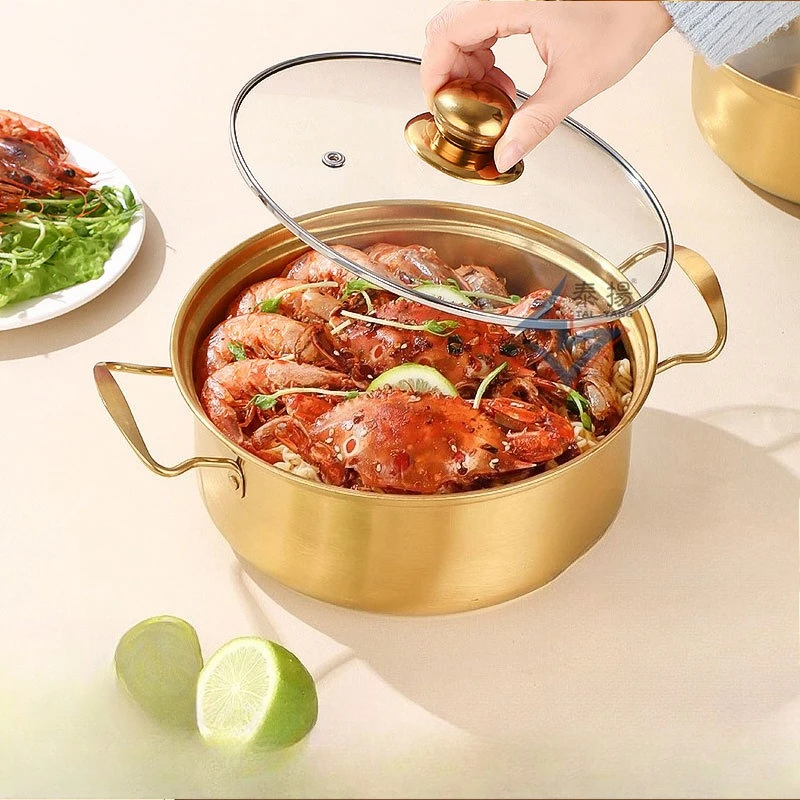 

yjq Stainless Steel Golden Instant Noodle Pot Household Instant Noodle Soup Pot Korean Ramen Pot