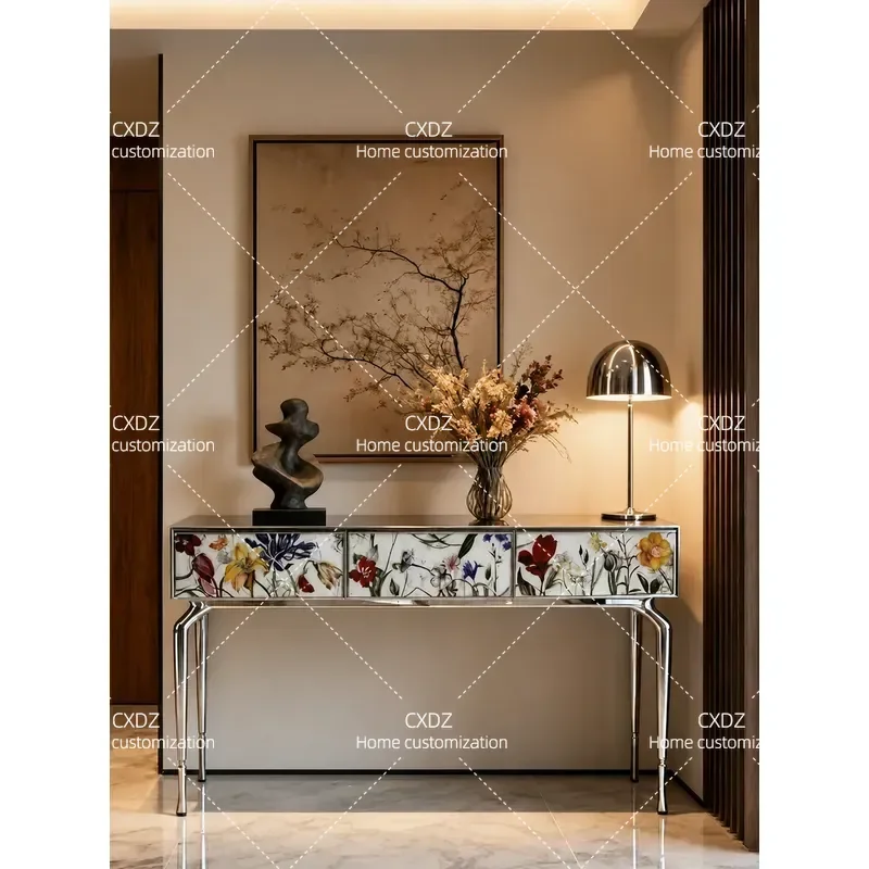 Light Luxury Green Stone Entrance Cabinet Home Display Console Table for Living Room High End Art Decor Storage Furniture