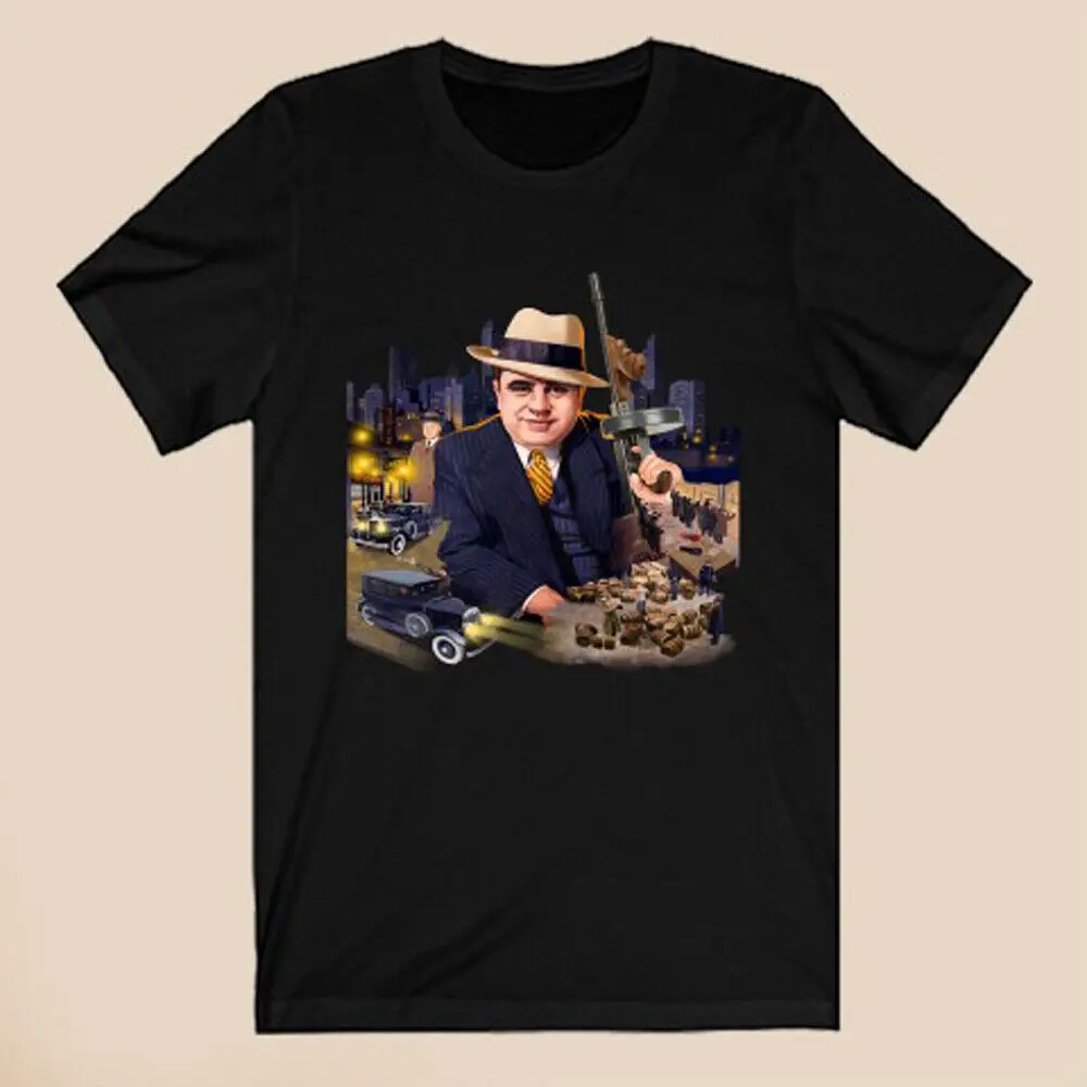 Al Capone American Legend Men's Black T Shirt Size S 5XL