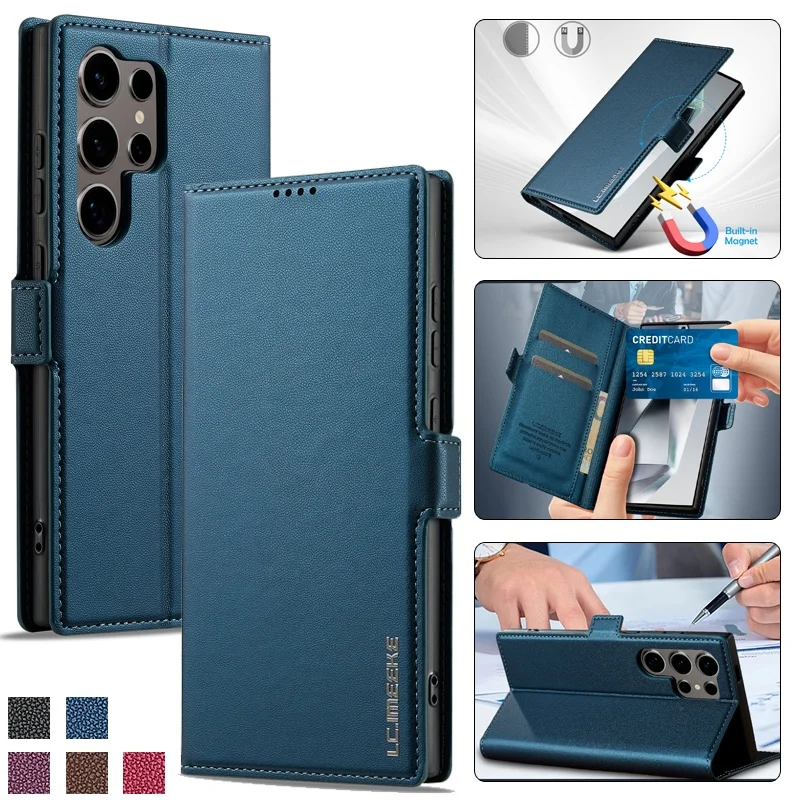 

Strong Magnetic Leather Wallet Phone Case for Samsung Galaxy S26 Ultra S25 Edge S24 FE S23 Plus S22 S21 S20 Card Slots Cover Bag