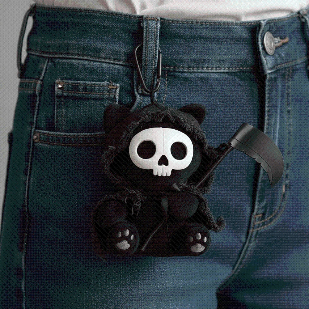 Dark Style Key Chains Stuffed Reaper Cat Plushies Black Spooky Gothic Skull Creative Lightweight Halloween Cat Collectors