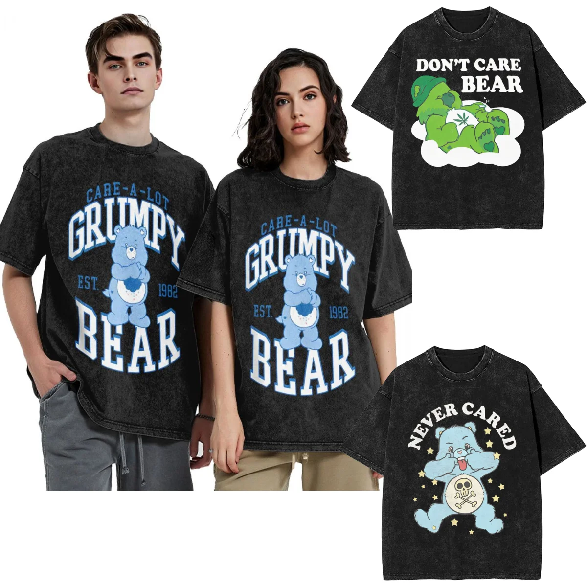 Men's Care Bears Grumpy Bear T-Shirts Clothing Summer Funny Short Sleeves T-Shirt Crew Neck Hip Hop Casual Tshirt Hot Sale