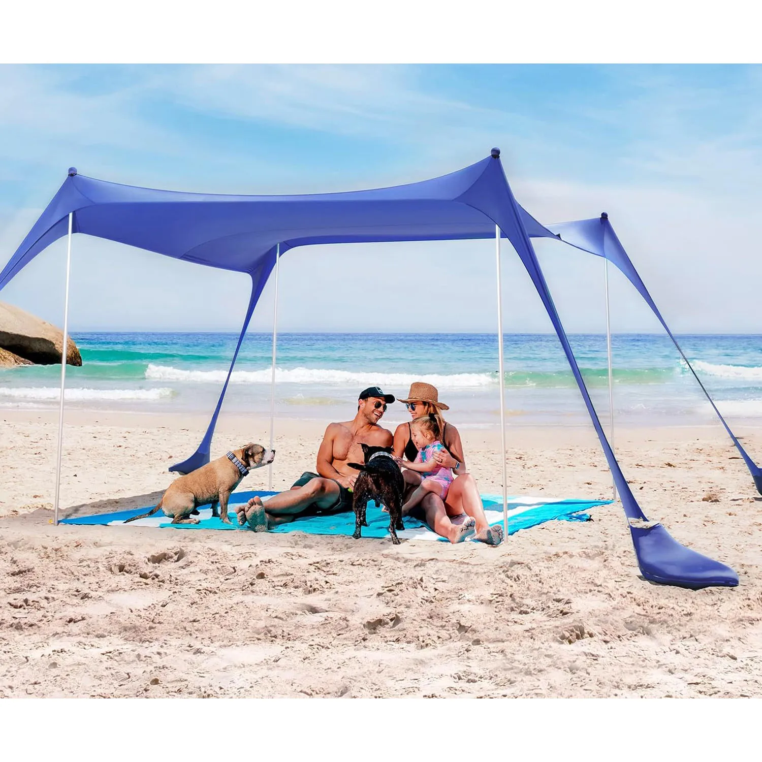 

Beach Tent Sun Shelter with UPF50+ Protection, Includes Sand Shovel, Ground Pegs and Stability Poles