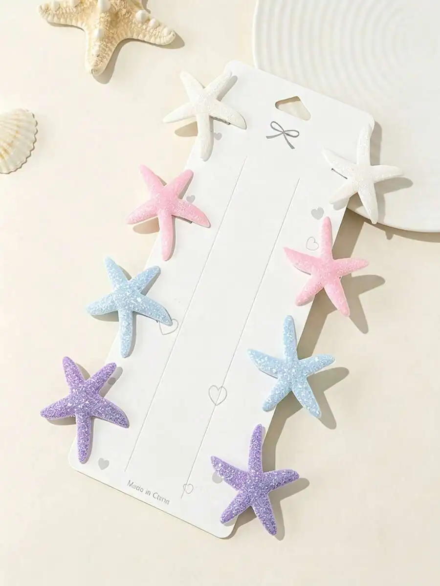 16pcs Sparkling Starfish Hair Clips For Women, Mermaid Style Ocean Theme Hair Accessories, Summer Beach Party Hair Claws