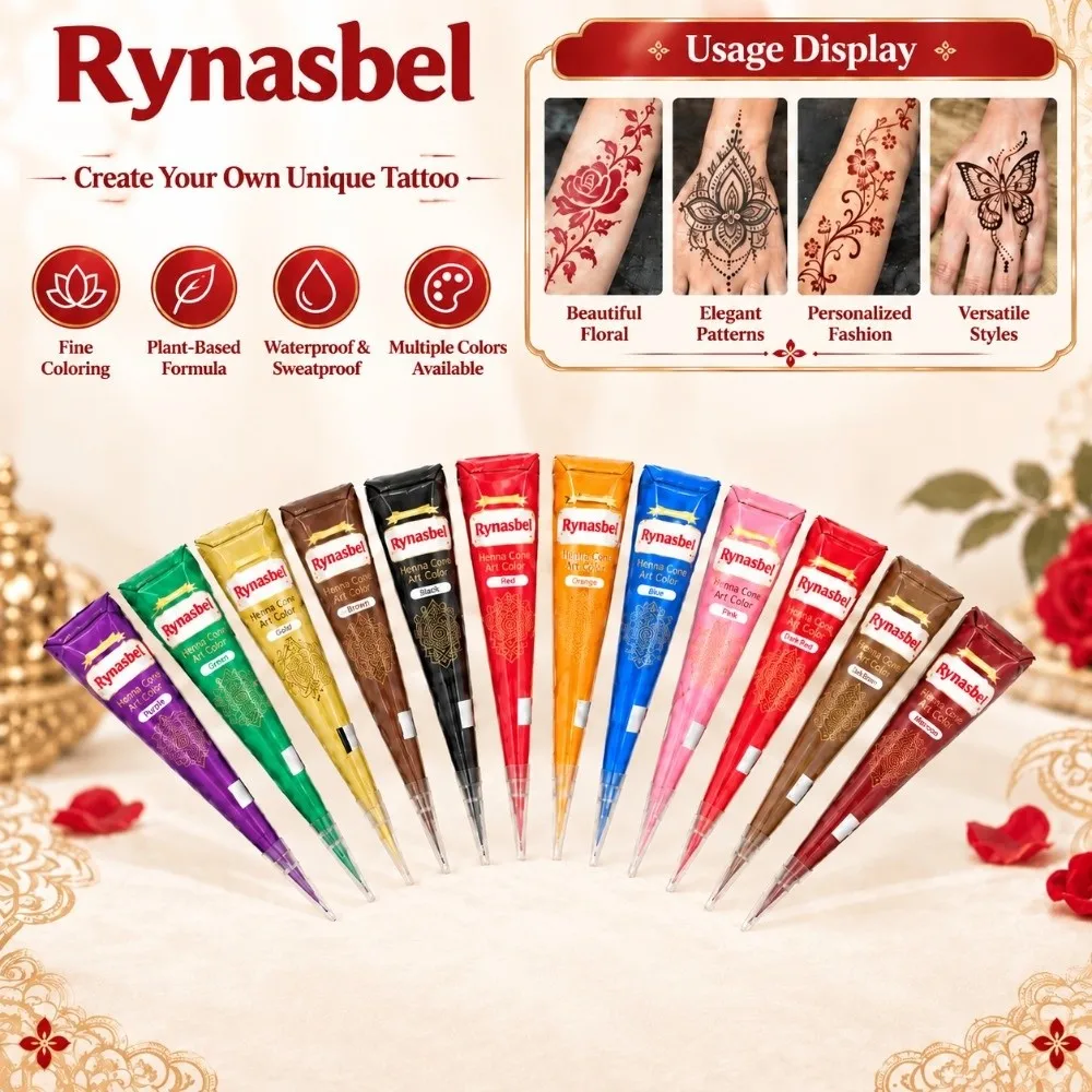 Waterproof Henna Paste Cone Tattoo Paste Multiple Colors Fine Tip Cone Temporary Tattoo Paste Long Lasting Temporary Tattoo
