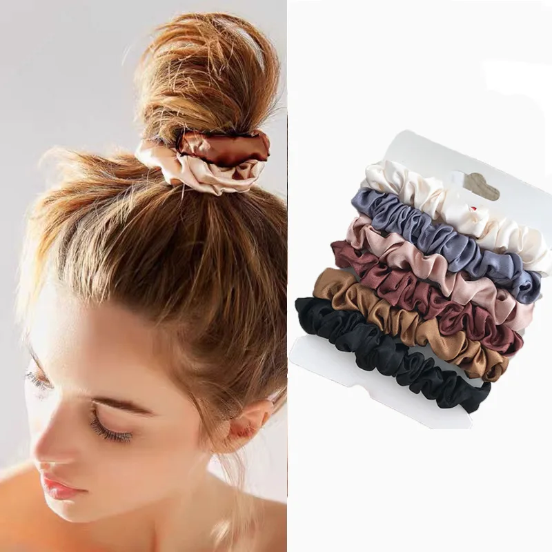 6/18Pcs Elegante Haarband Frauen Minimalistischen Simulation Seide Haar Krawatten Einfarbig Elastische Schleife Pferdeschwanz Haar Zubehör