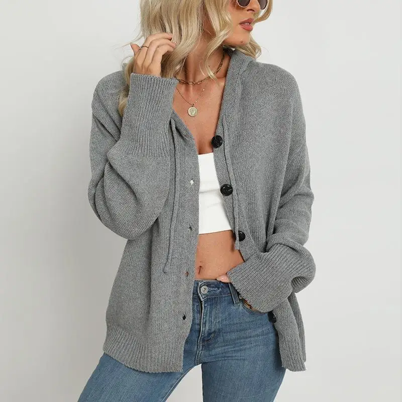 

Women's Hooded Knitted Cardigan Dstring Single Sweater Briti Sle Polyester Fiber Thiened 3D Effect Open Cardigan