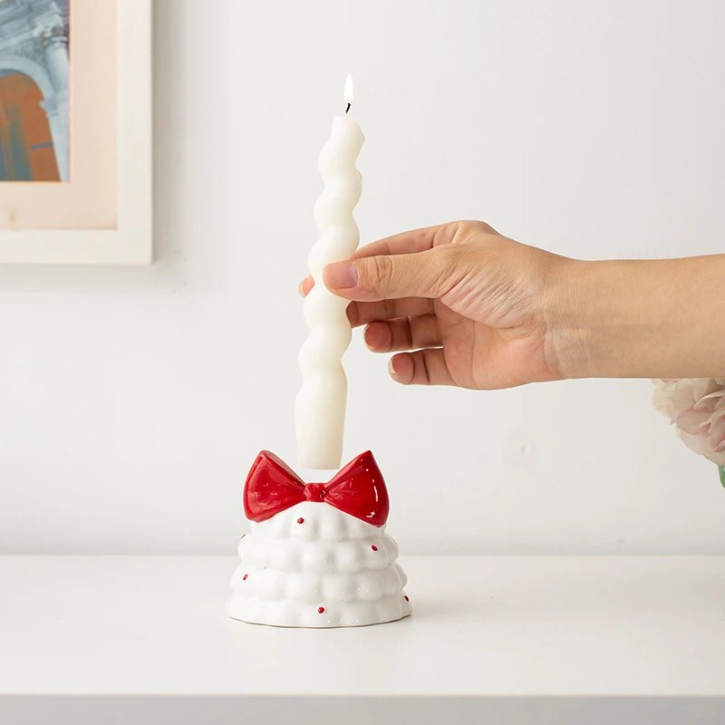 لطيف شجرة عيد الميلاد القوس شمعة حامل السيراميك كعكة تنورة الشمعدان جو يده هدية الروائح زينة زخرفية