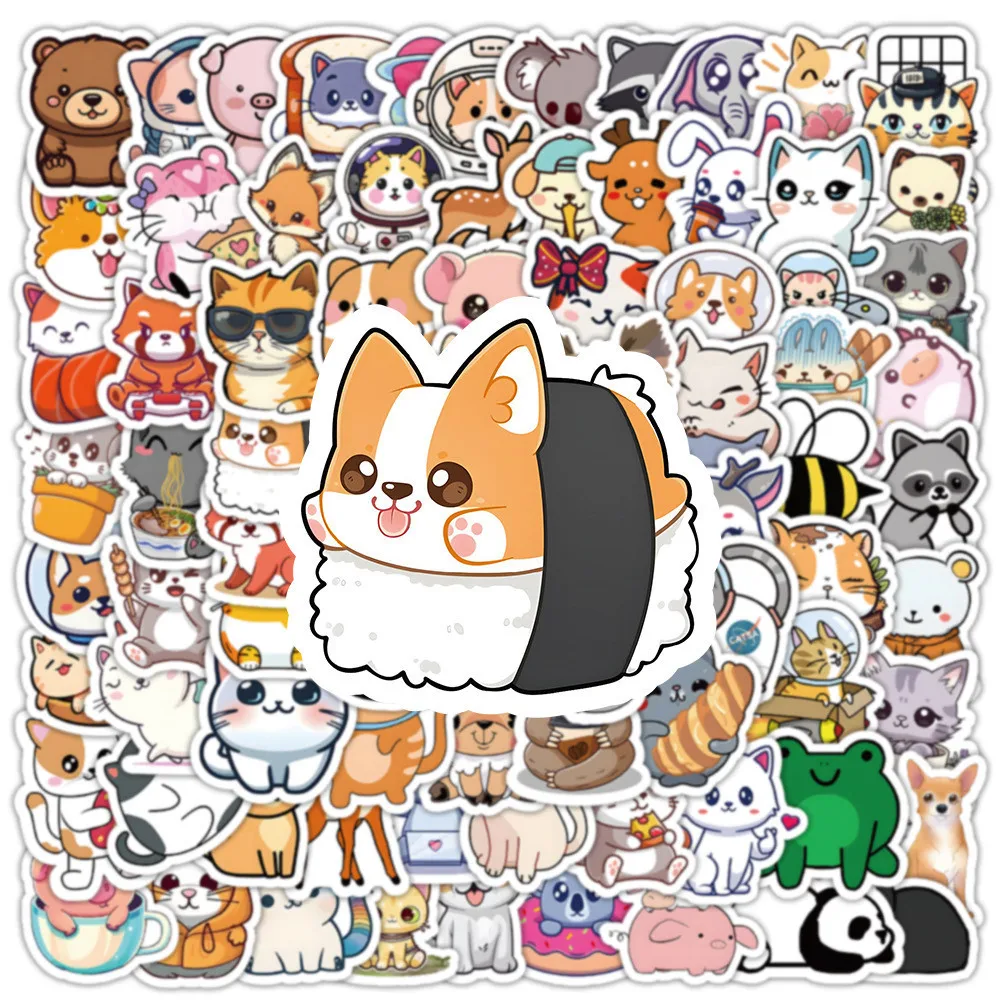 100 قطعة من ملصقات الكتابة على الجدران على شكل حيوانات كرتونية لخوذة الدراجة اليدوية مقلمة الشارات LanLanStickersWorld