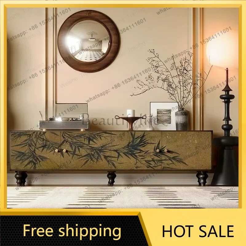 zj.French retro TV cabinet home living room American high-end new medieval solid wood storage cabinet