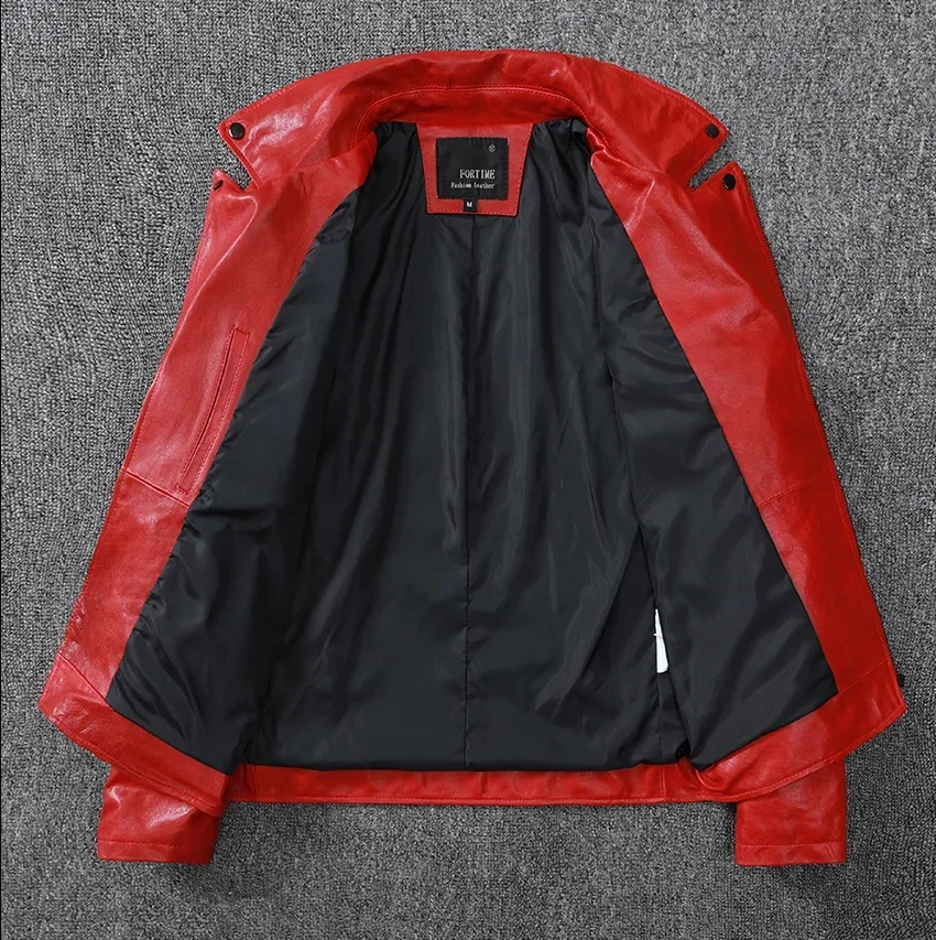 LNY Shop Best,2025 New motor leather jacket.fashion genuine coat.red sheepskin clothes.cool clothing.young