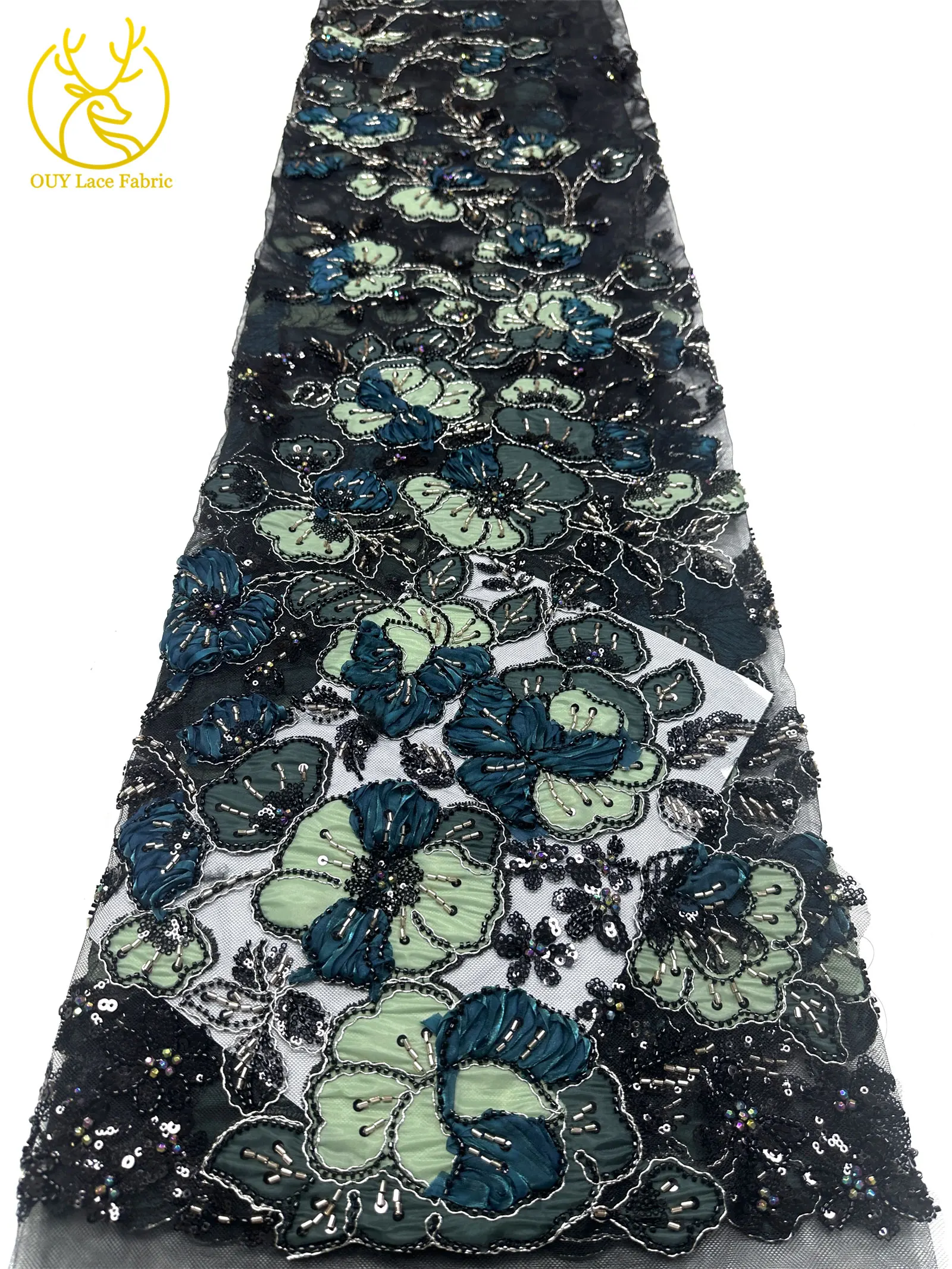 Afrikanischer Spitzenstoff, hochwertige französische Blumenstickerei, Perlen, Pailletten, Tüll, Netzspitze für Frauen, Hochzeitskleid, Nähen, 5 Yards – Detail 20