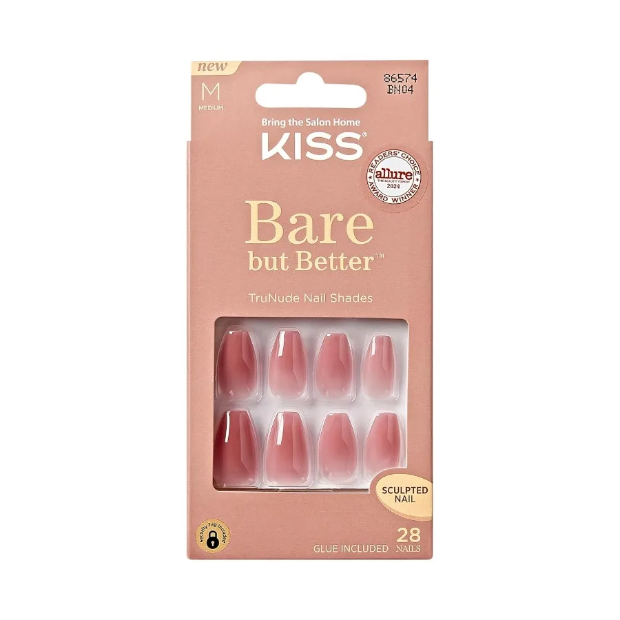 

KISS Bare, но Better Press On Nails для повседневного ношения и особых случаев Клей в комплекте телесного цвета телесного цвета Труна среднего размера S