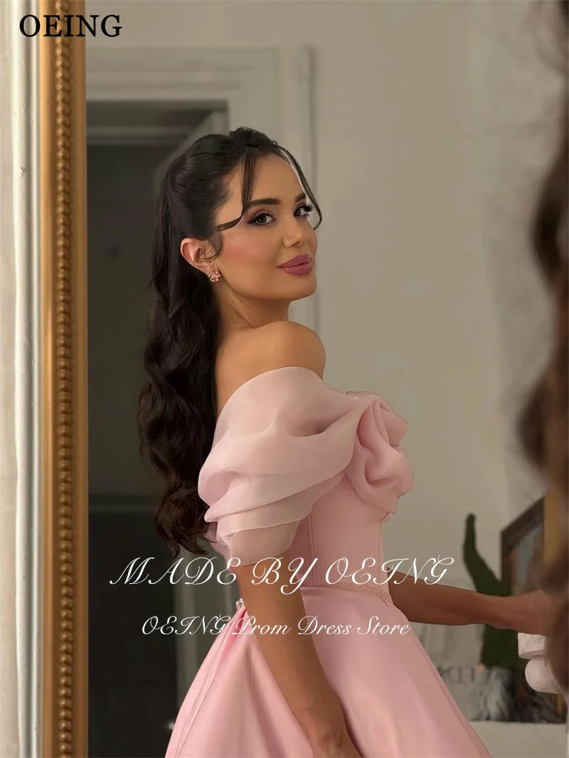 BOEING Prinzessin A-Linie Prom Kleider Rosa Off Schulter 3D Blumen Satin Geraffte Rüschen Geburtstag Party Kleider vestidos Angepasst