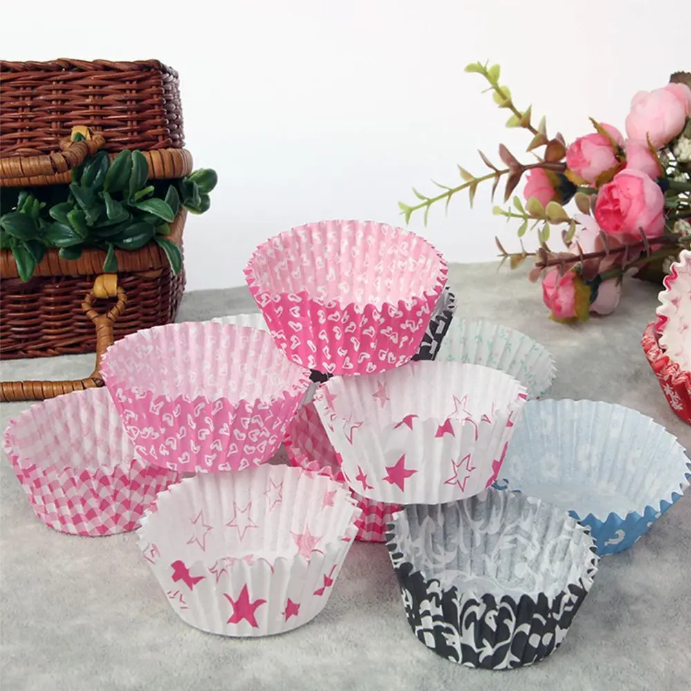 100Pcs Random Color Cake Cupcake Paper Cups Egg Tart Muffin Bun Baking Liners Paper Case Packaging For Wedding Birthday Party