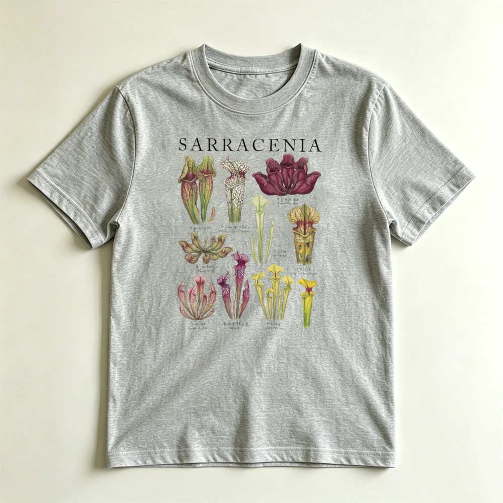 Sarracenia Pitcher Plant Vintage Botanical Print Tees Women Graphic T Shirt Loose Casual Plant Lover Gardening Gift Top