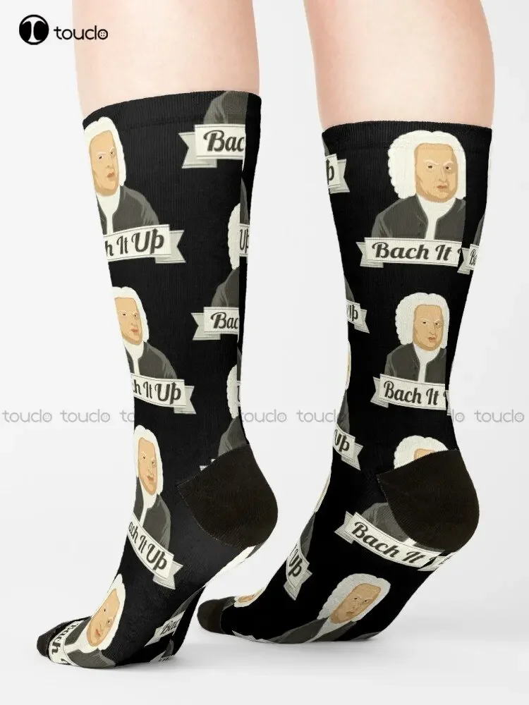 Funny Bach It Up Johann Sebastian Bach Composer Print Socks Cool Socks For Men Personalized Custom Unisex Adult Teen Youth Socks