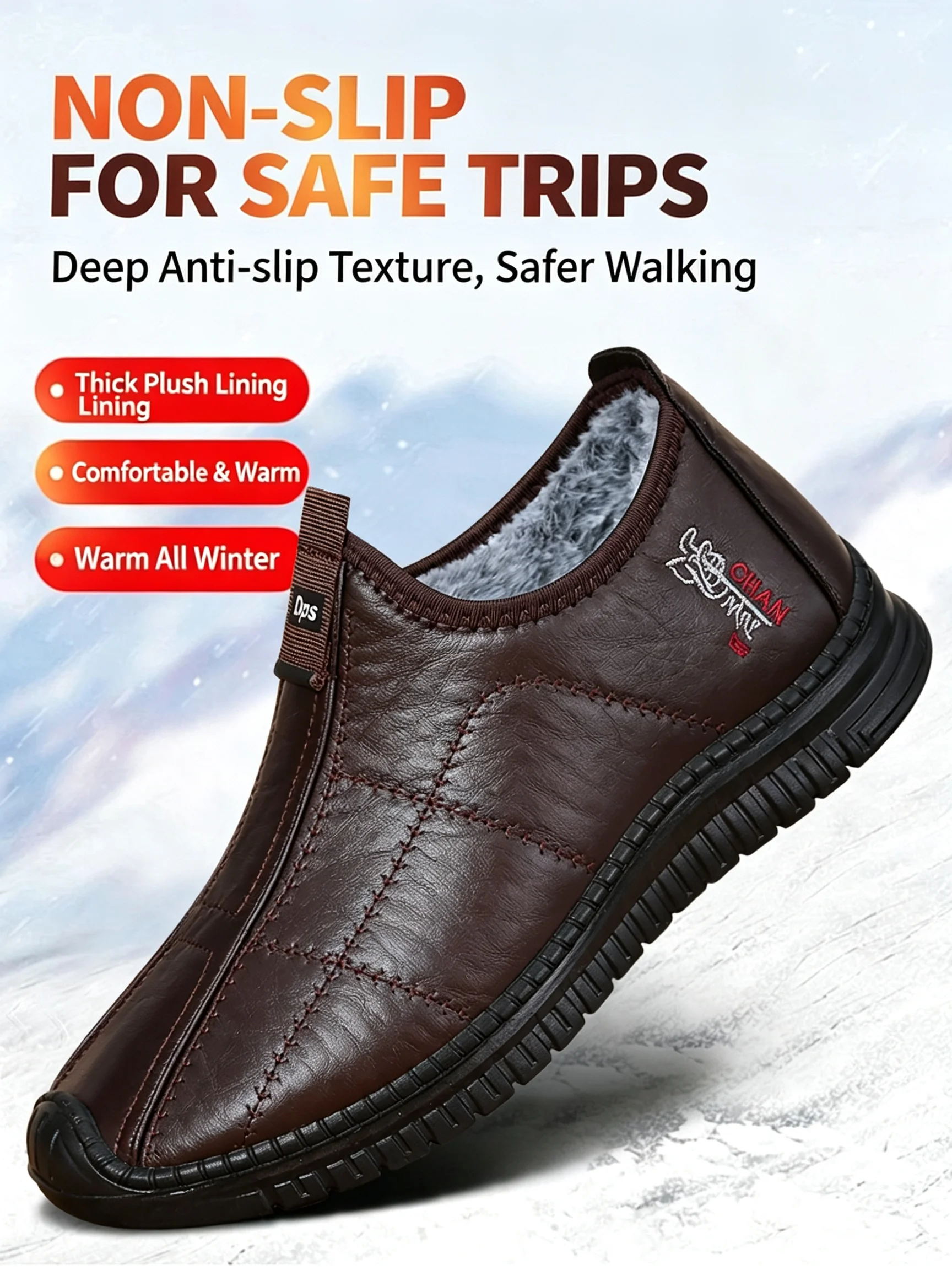 Winterstiefeletten für Herren, mit weichem Innenfutter für Wärme, wasserdichtem Obermaterial, rutschfester, dicker Sohle, ideal als bequeme Freizeit-Schuhe für den täglichen Gebrauch. – Detail 1
