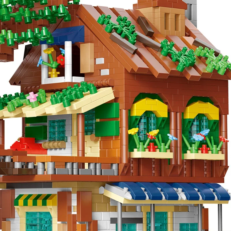 크리 에이 티브 DIY 트리 하우스 마이크로 블록 MOC 아키텍처 모델 빌딩 키트 어린이를위한 교육 건설 장난감 선물